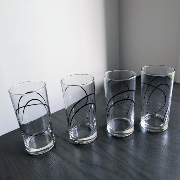 Set of 4 Corelle Simple Lines Drinking Juice Glasses (By Corning) Modernist - Picture 2 of 4
